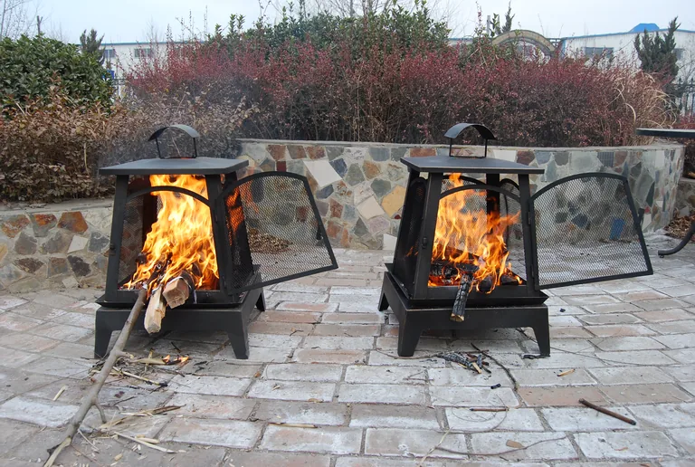 Outdoor fire grills during a burning test