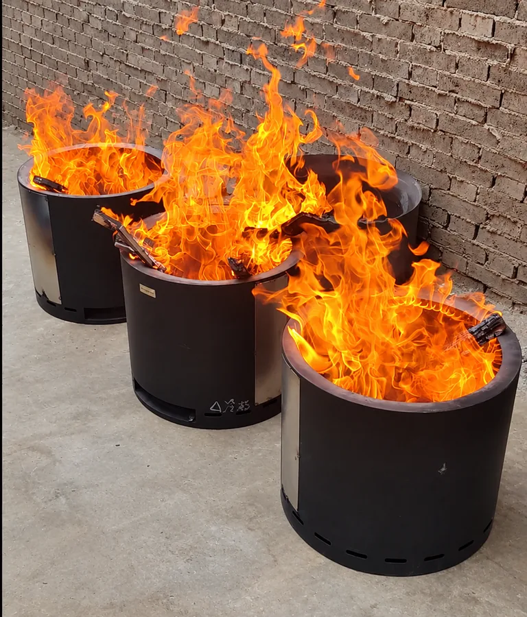 Multiple smokeless fire pits during burning tests