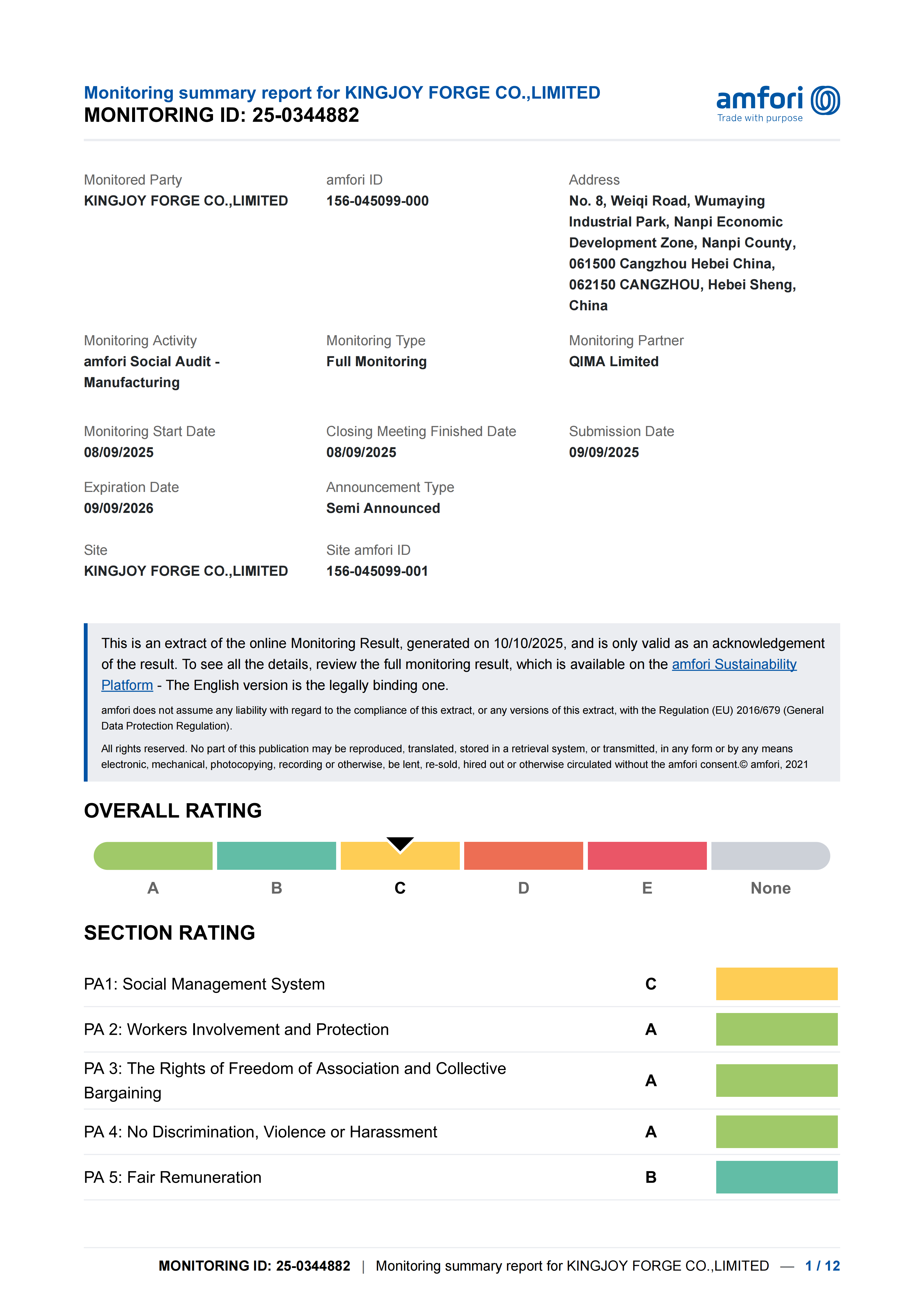 BSCI Social Compliance Report