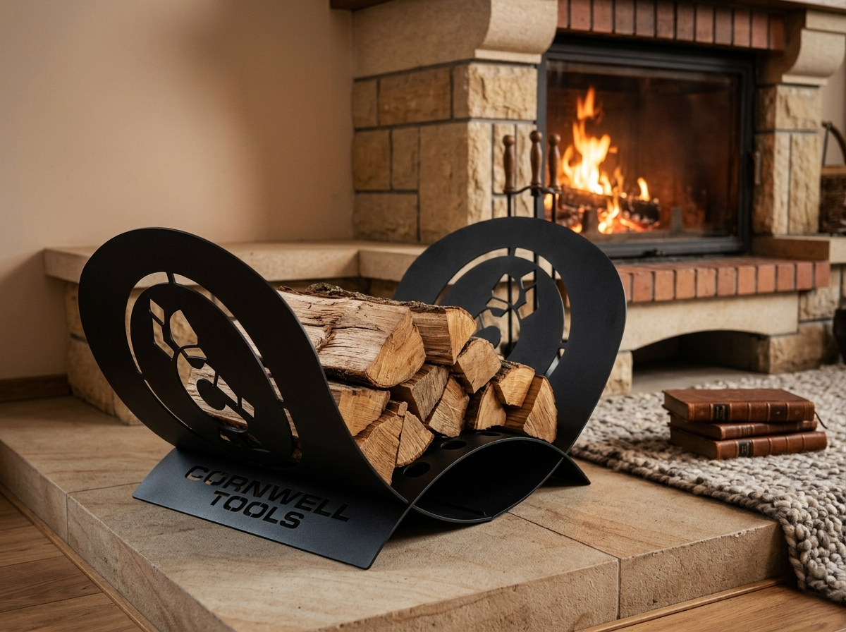 Firewood rack co-developed with tool brand