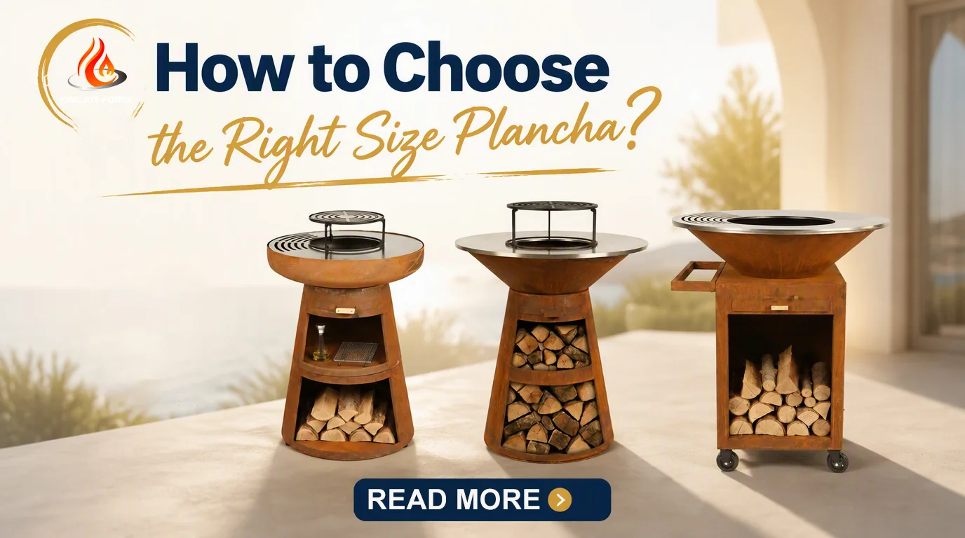 Brasero Plancha size guide with several plancha models