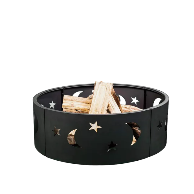 Steel Fire Pit Ring with Star and Moon Detail